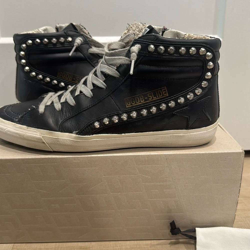 Golden Goose black leather slide classic